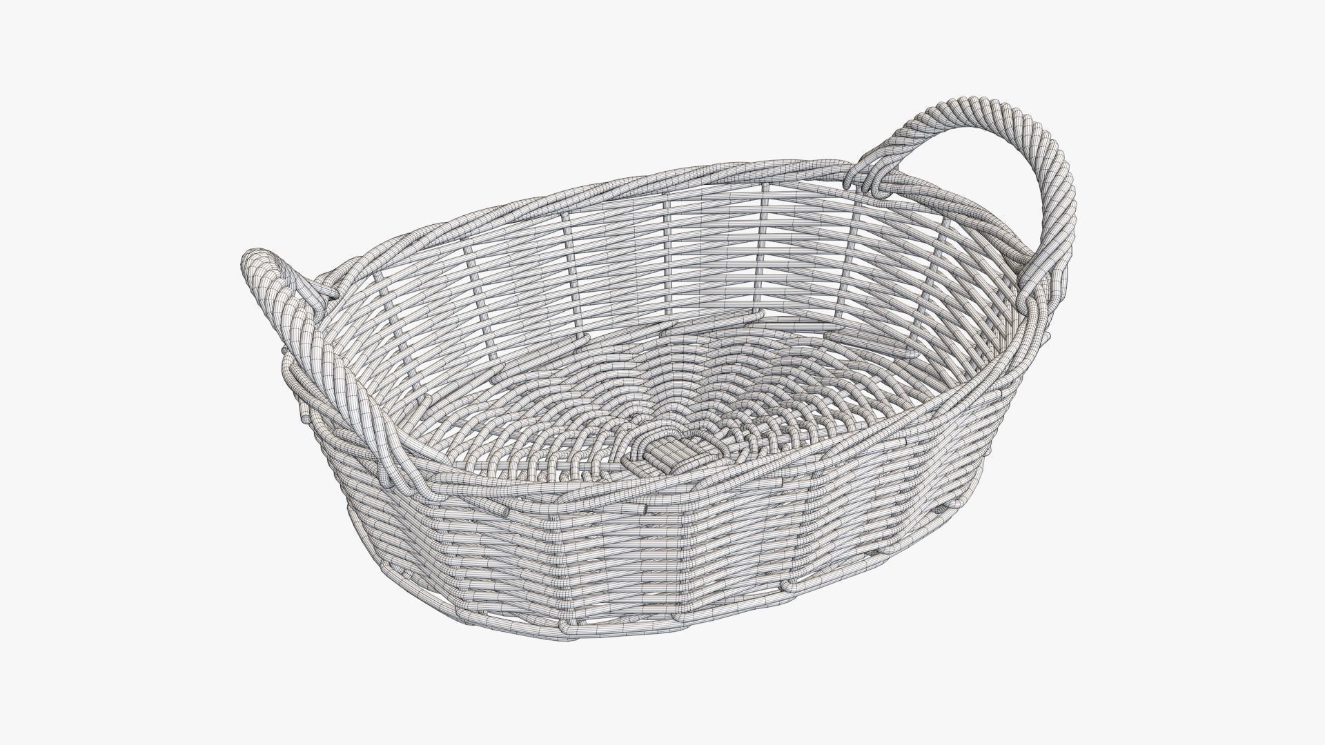Wicker basket oval  with handles dark brown 3D model_5