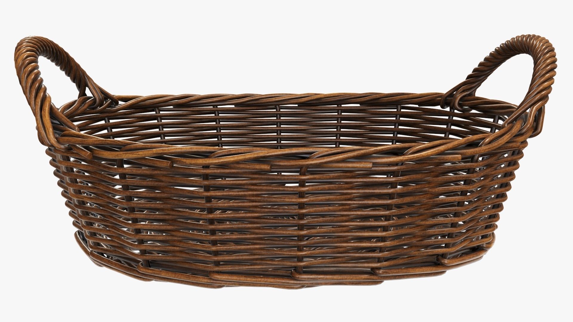 Wicker basket oval  with handles dark brown 3D model_1