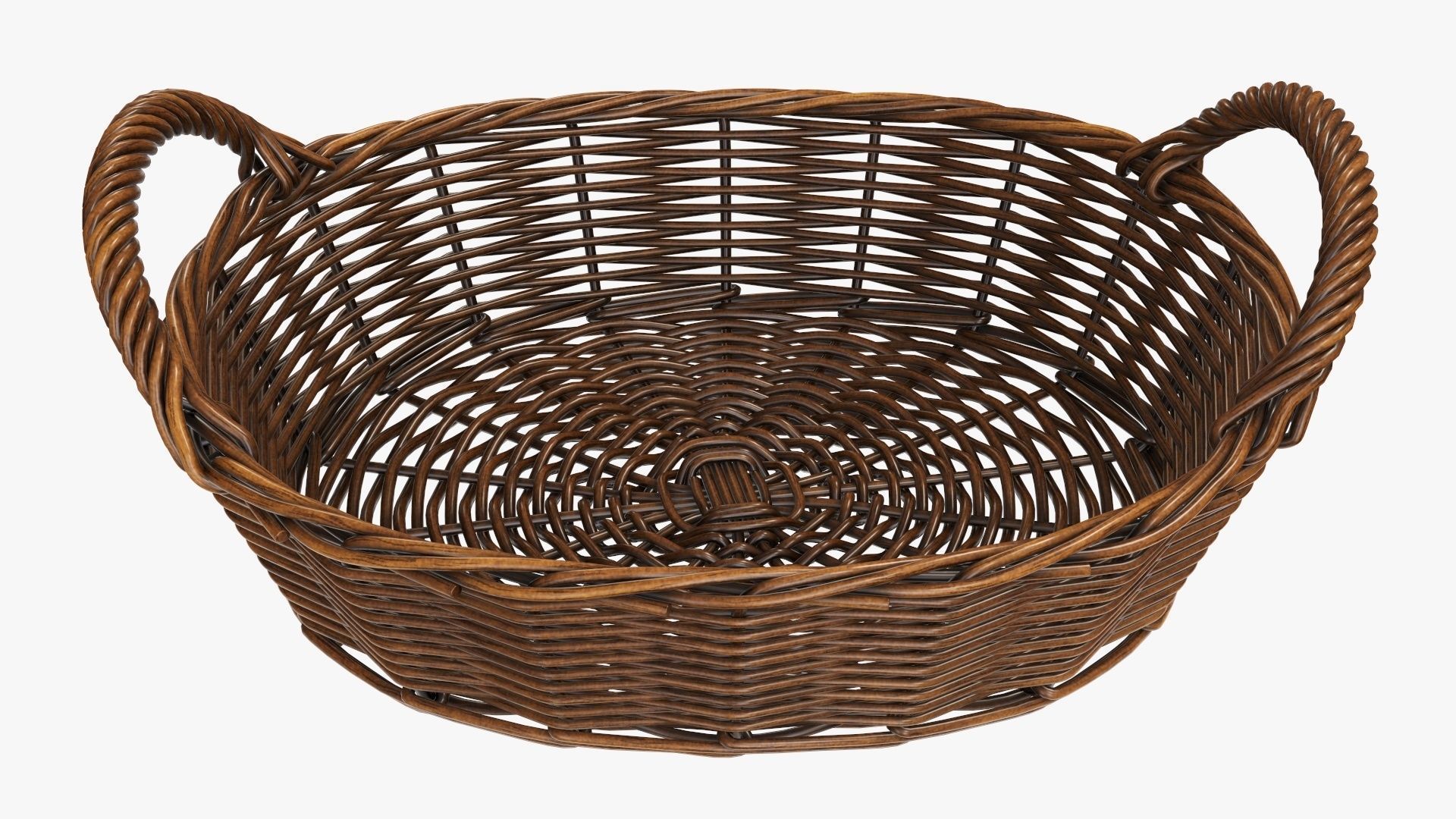 Wicker basket oval  with handles dark brown 3D model_4