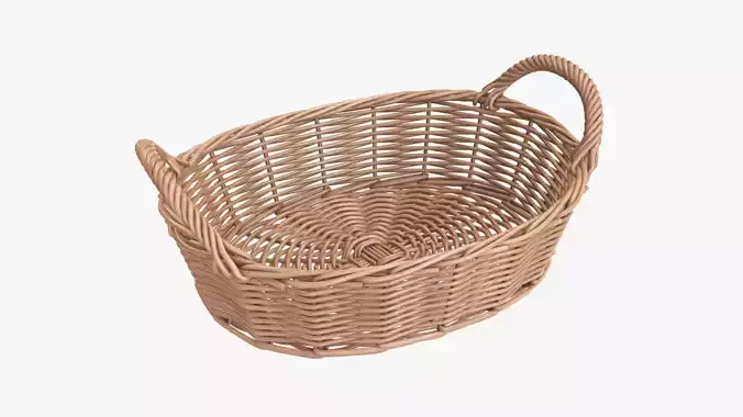 Wicker basket oval with handles light brown 3D model