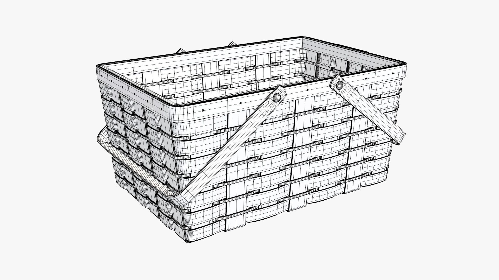 Wicker basket picnic with handles dark brown 3D model_5