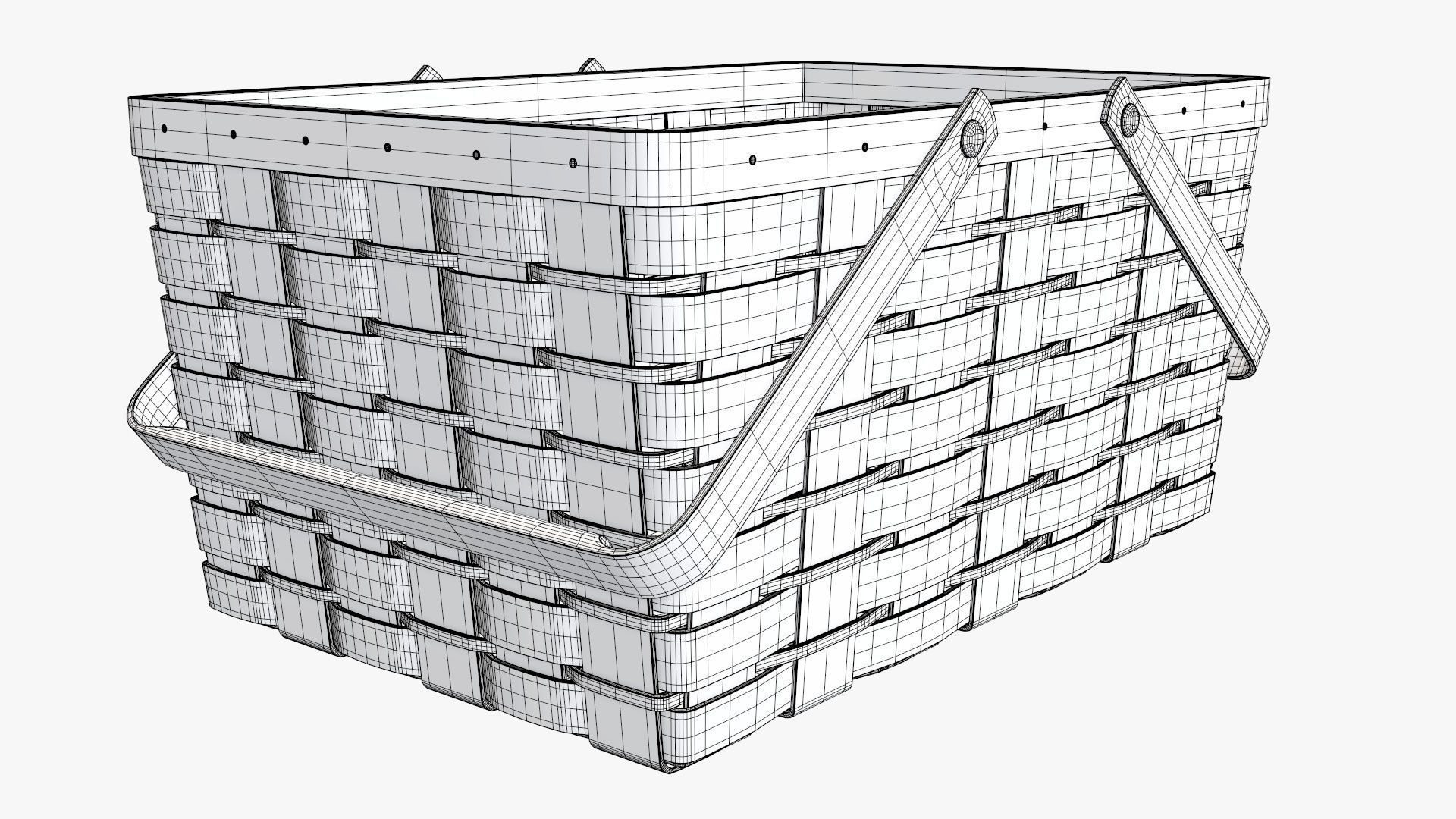 Wicker basket picnic with handles dark brown 3D model_8