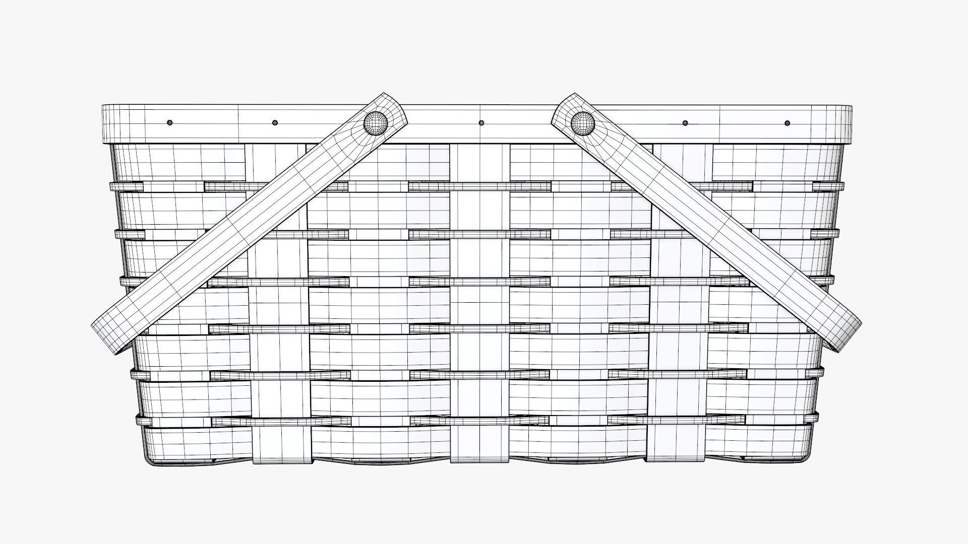 Wicker basket picnic with handles dark brown 3D model_6
