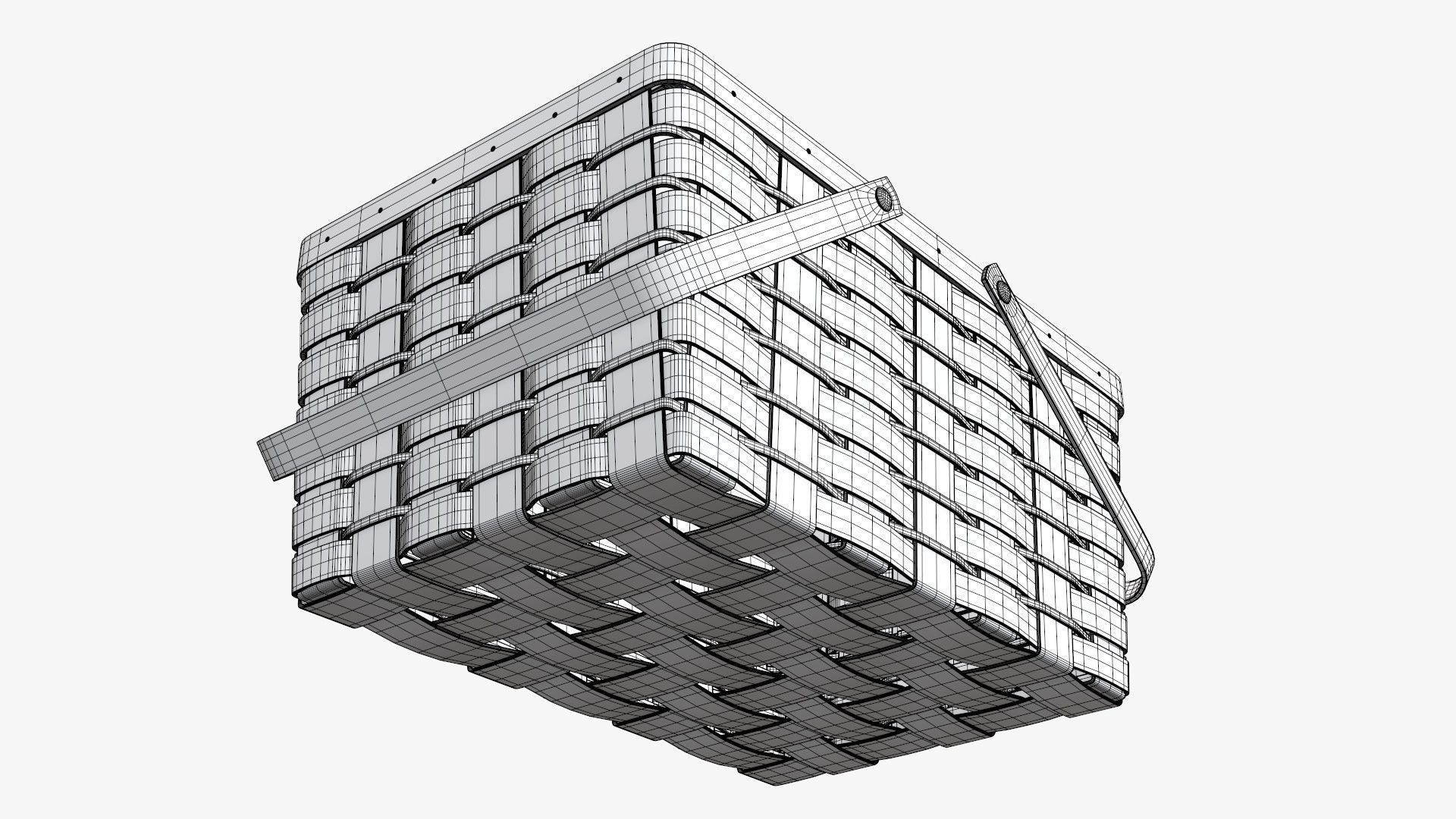 Wicker basket picnic with handles dark brown 3D model_9