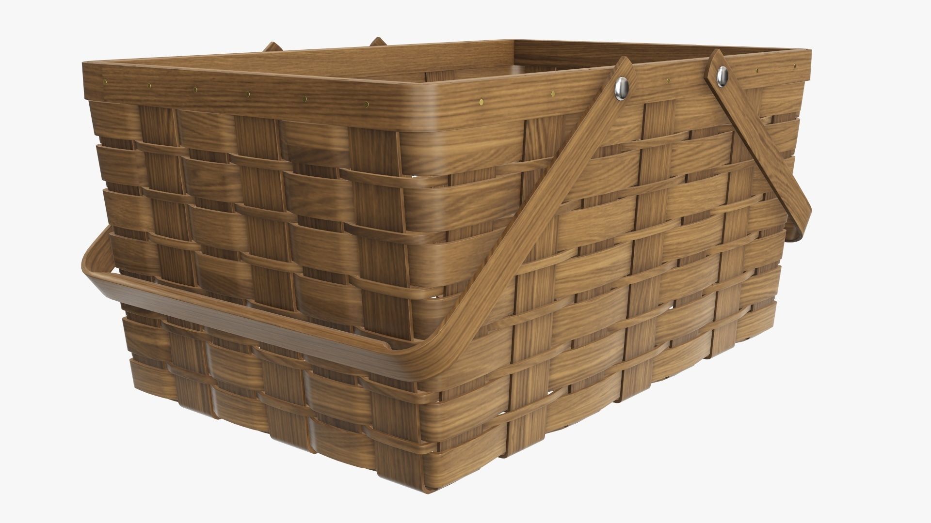 Wicker basket picnic with handles dark brown 3D model_3