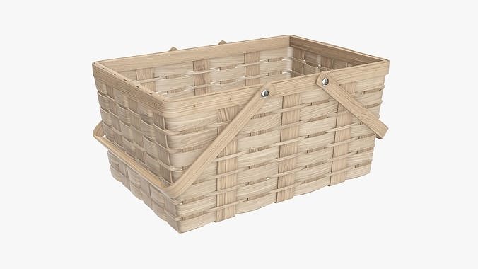 Wicker basket picnic with handles light brown 3D model