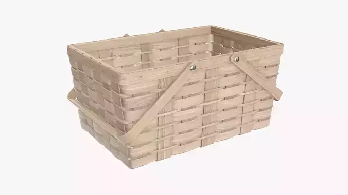 Wicker basket picnic with handles light brown 3D model