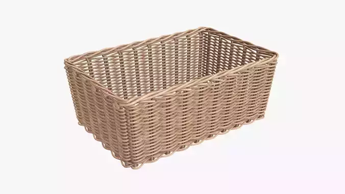 Wicker basket rectangular 01 light brown 3D model