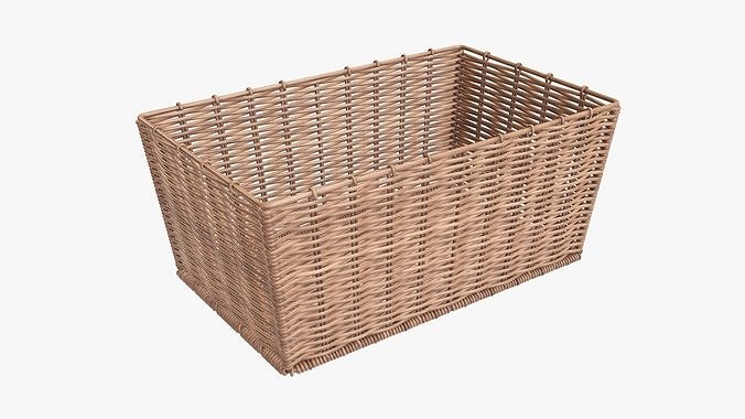 Wicker basket rectangular 02 light brown 3D model
