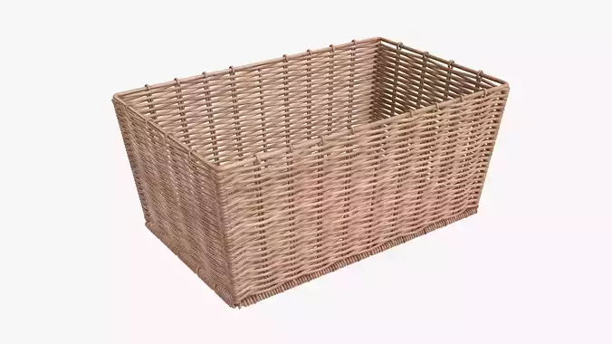 Wicker basket rectangular 02 light brown 3D model