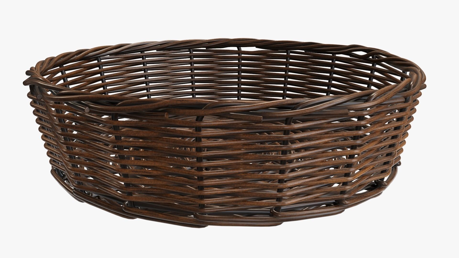 Wicker basket round dark brown 3D model_3