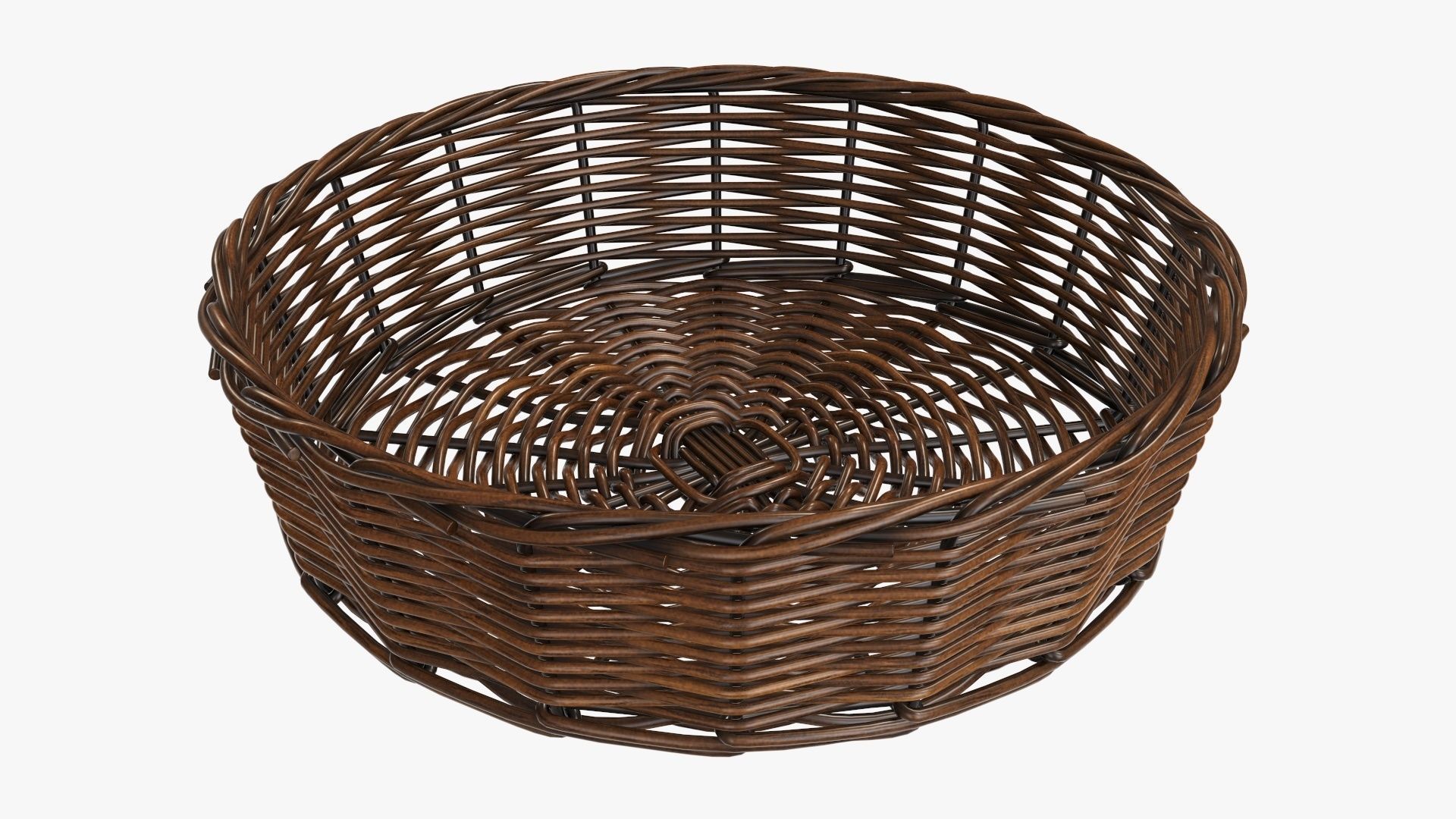 Wicker basket round dark brown 3D model_1