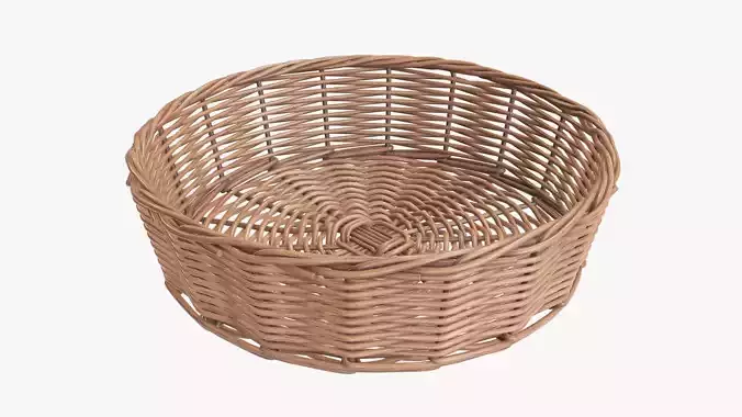 Wicker basket round light brown 3D model