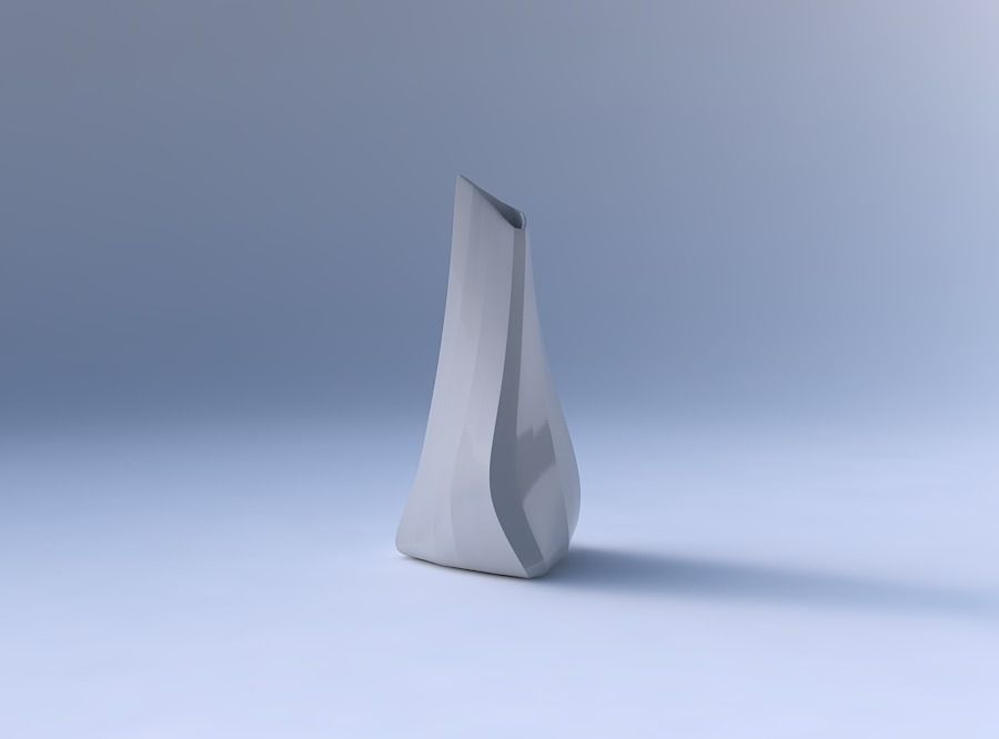 Vase twist grounded tilted triangle with bands 3D print model_4