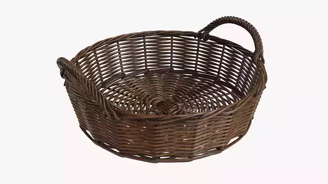 Wicker basket round with handle dark brown