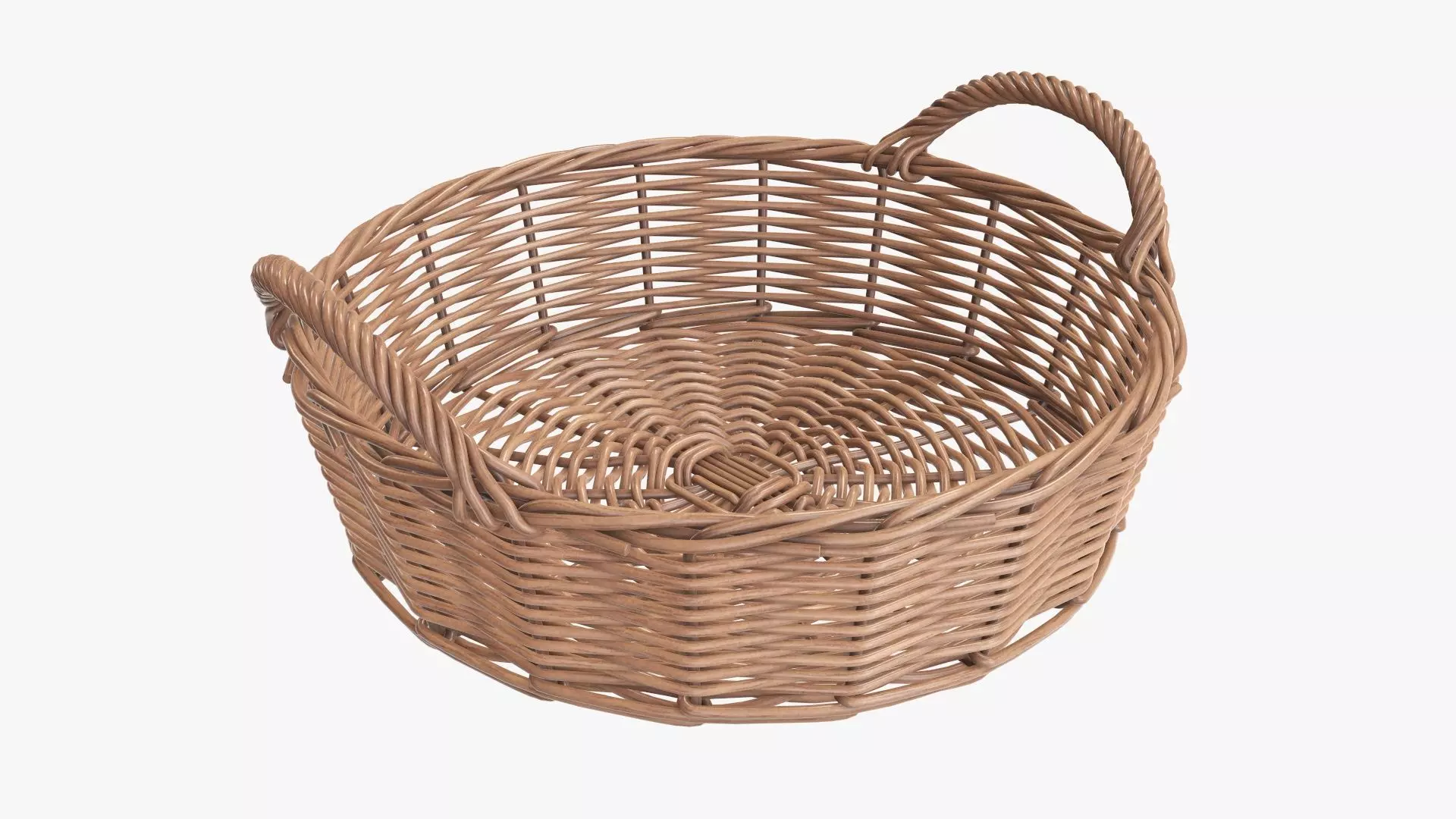 Wicker basket round with handle light brown 3D model