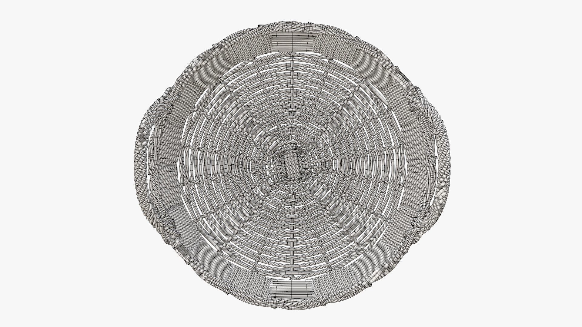 Wicker basket round with handle medium brown 3D model_7