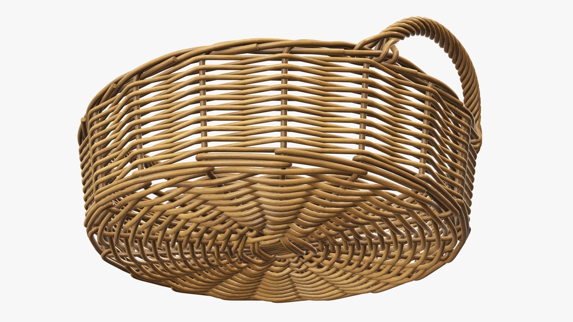 Wicker basket round with handle medium brown 3D model_4