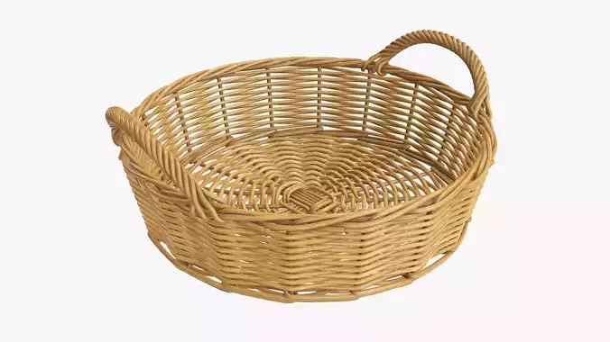 Wicker basket round with handle medium brown
