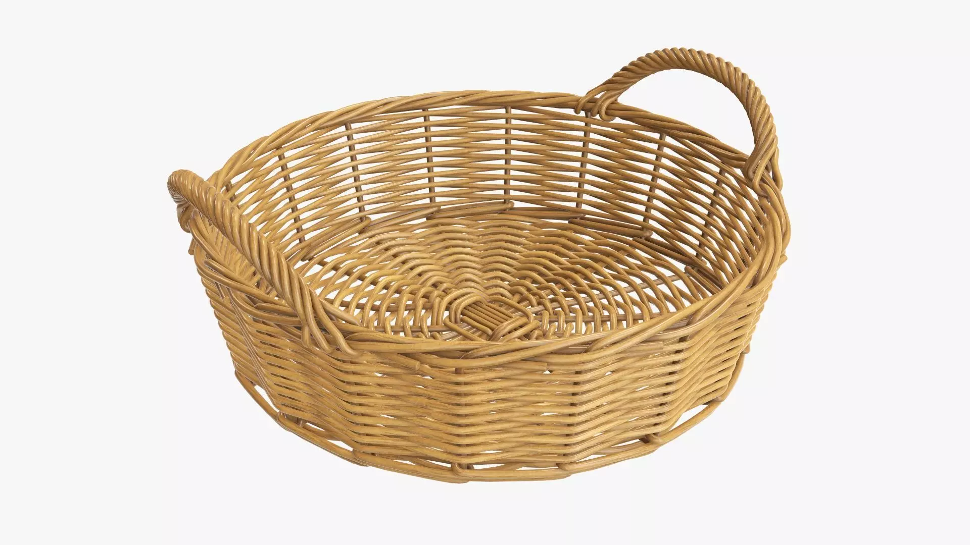 Wicker basket round with handle medium brown 3D model_0