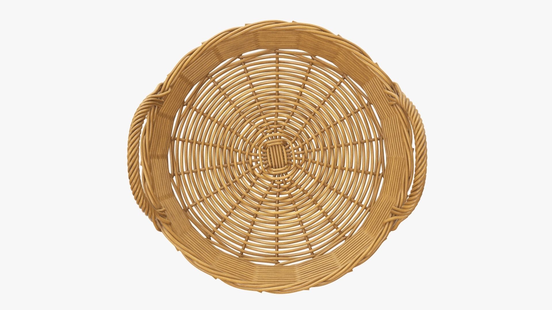 Wicker basket round with handle medium brown 3D model_2
