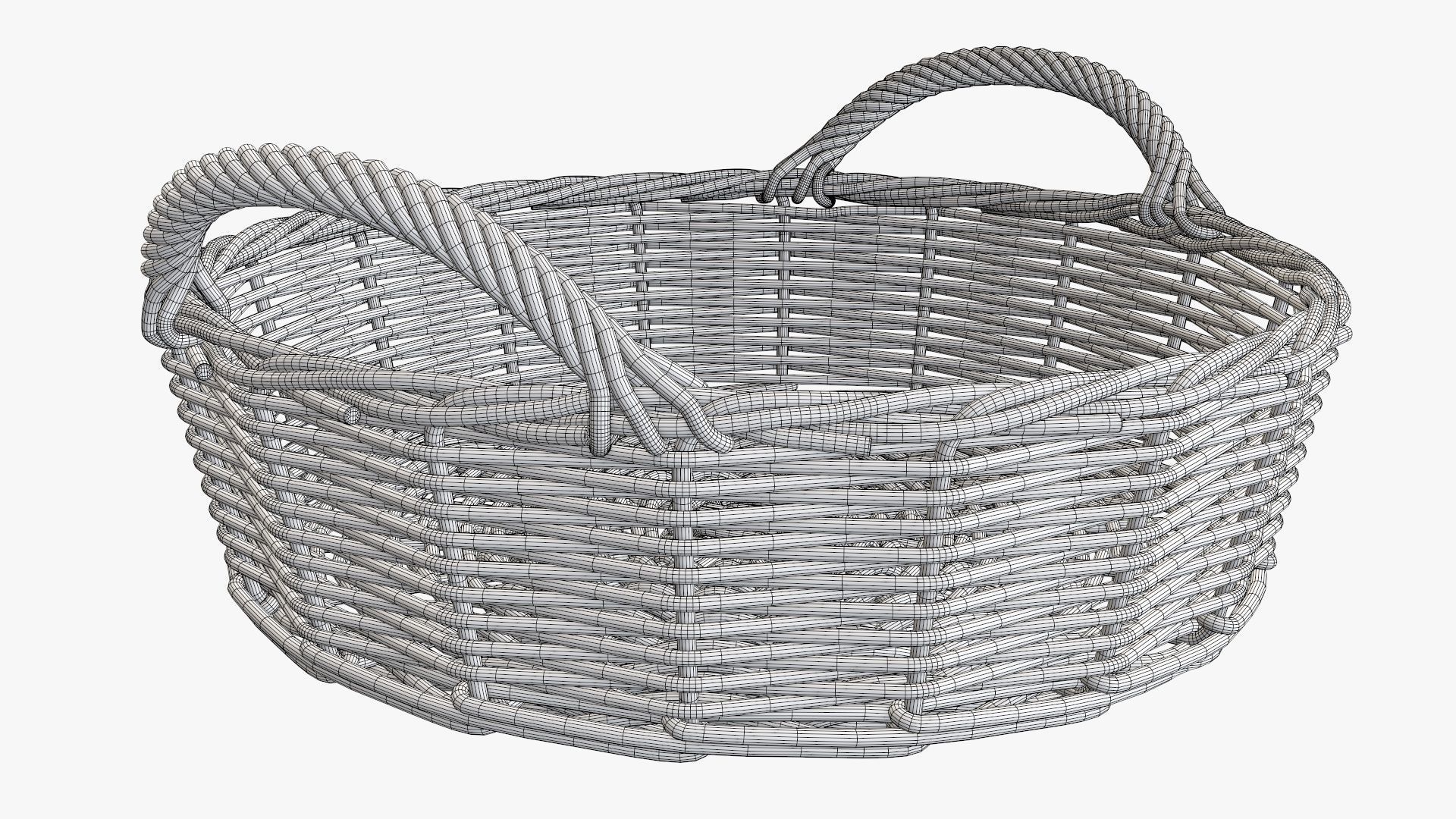 Wicker basket round with handle medium brown 3D model_8