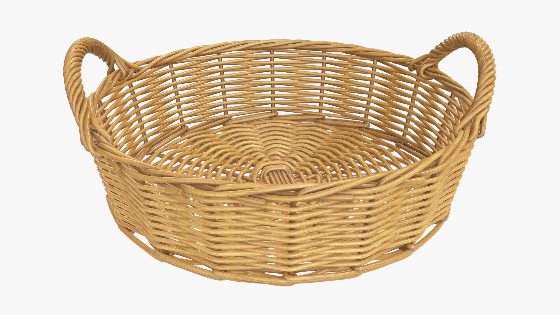 Wicker basket round with handle medium brown 3D model_1