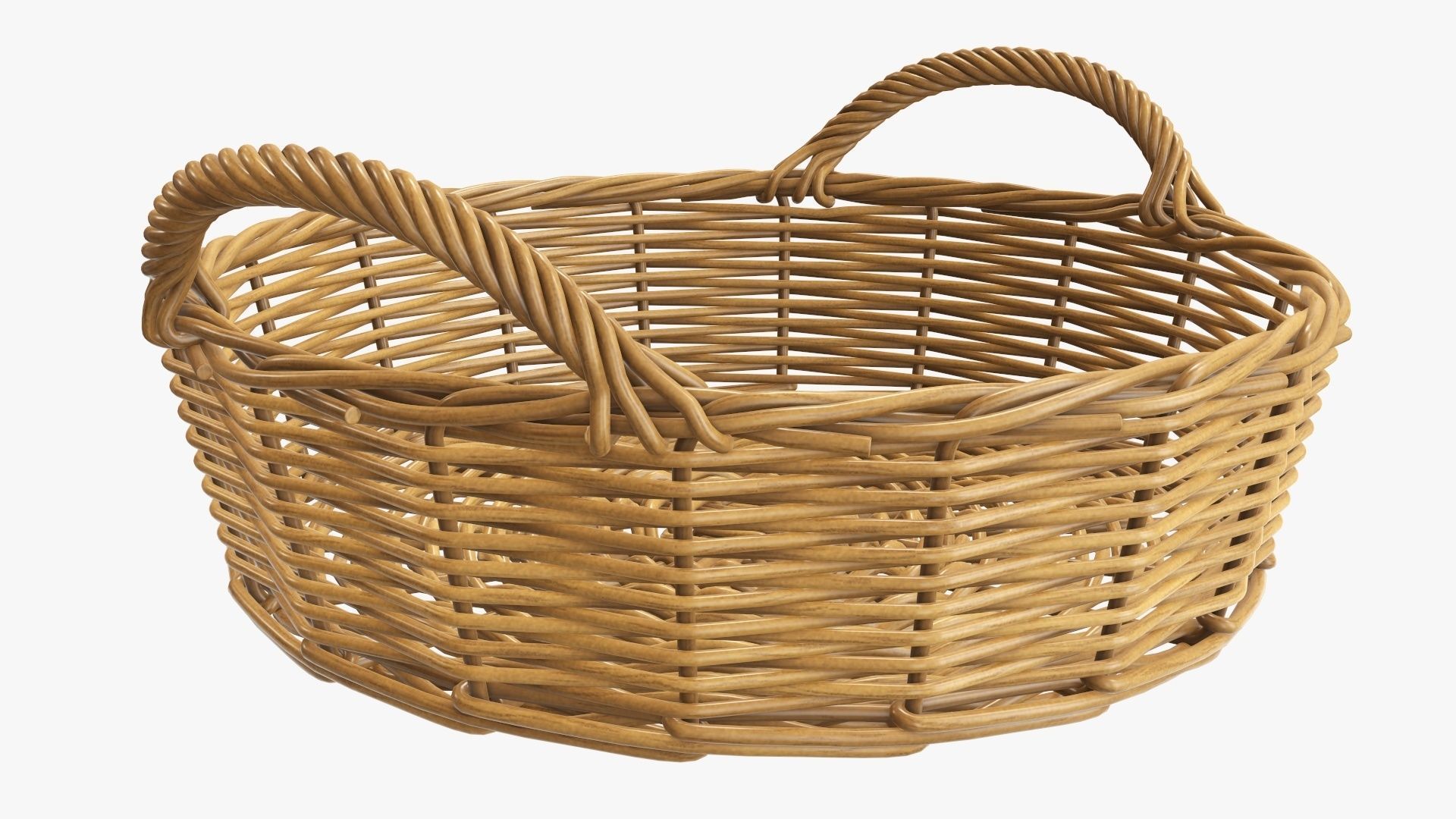 Wicker basket round with handle medium brown 3D model_3