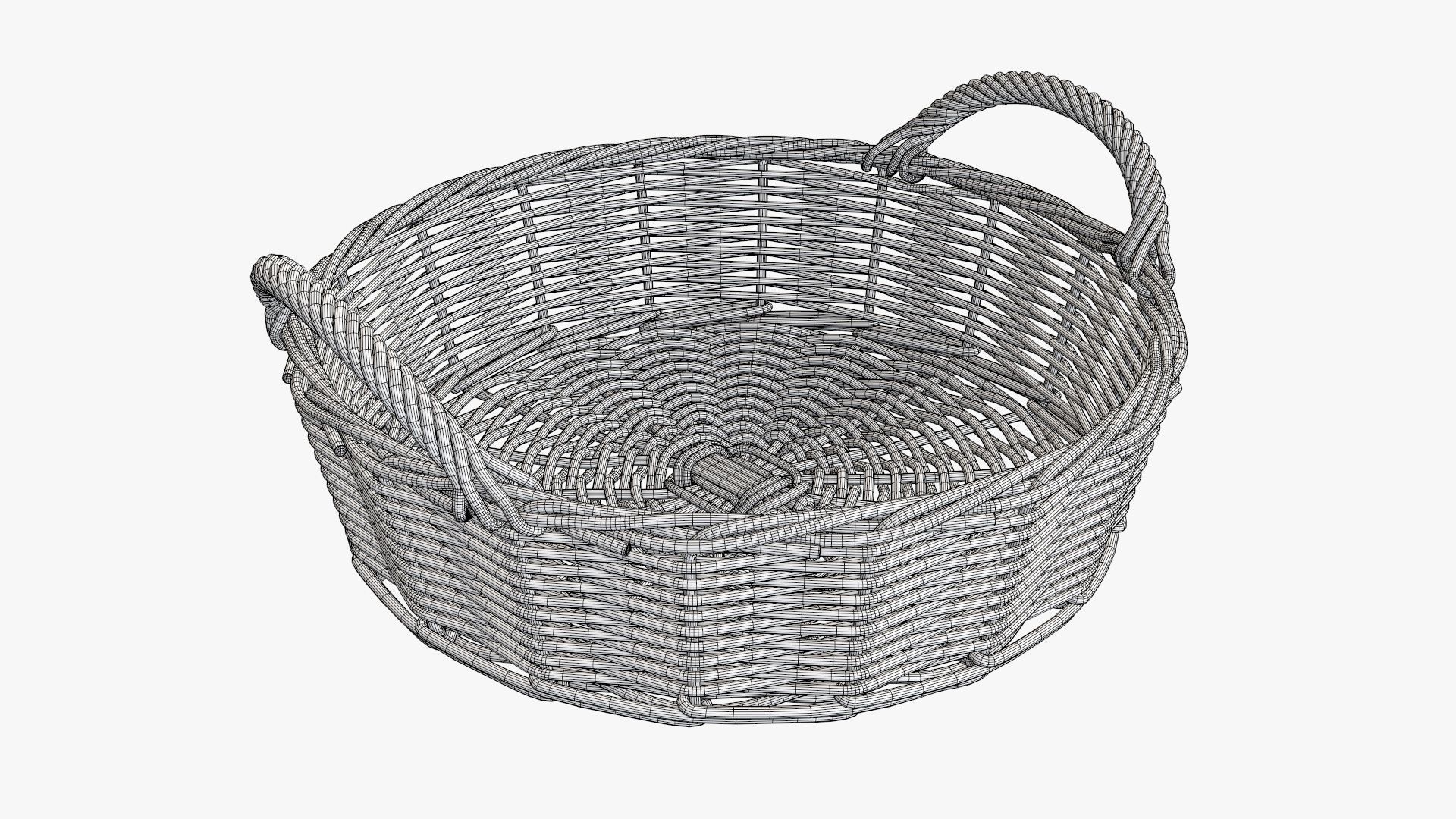 Wicker basket round with handle medium brown 3D model_5