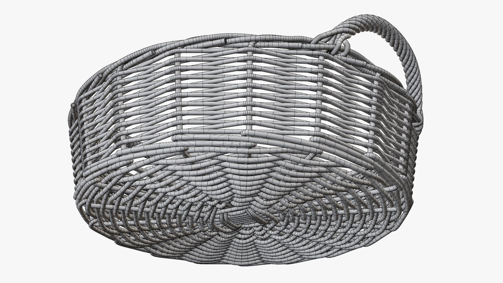 Wicker basket round with handle medium brown 3D model_9