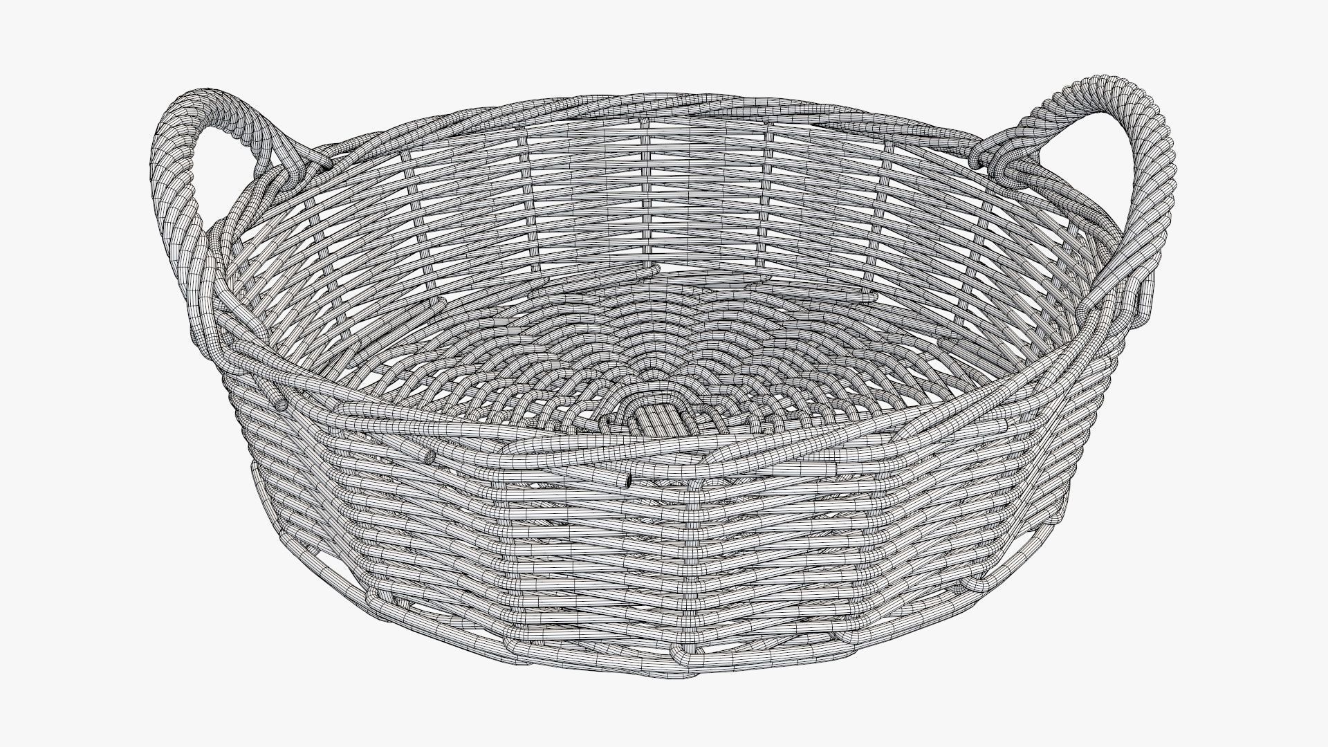 Wicker basket round with handle medium brown 3D model_6