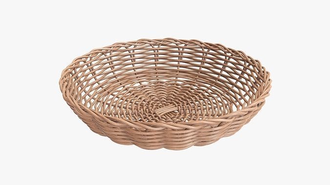Wicker basket tray light brown 3D model