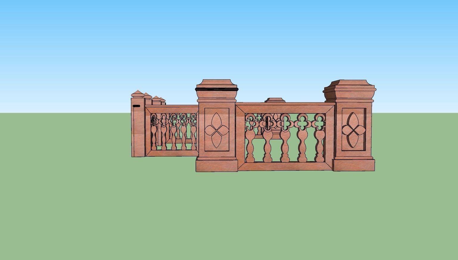 indian jodhpuri stone railing with balester 3d modal Low-poly 3D model_3