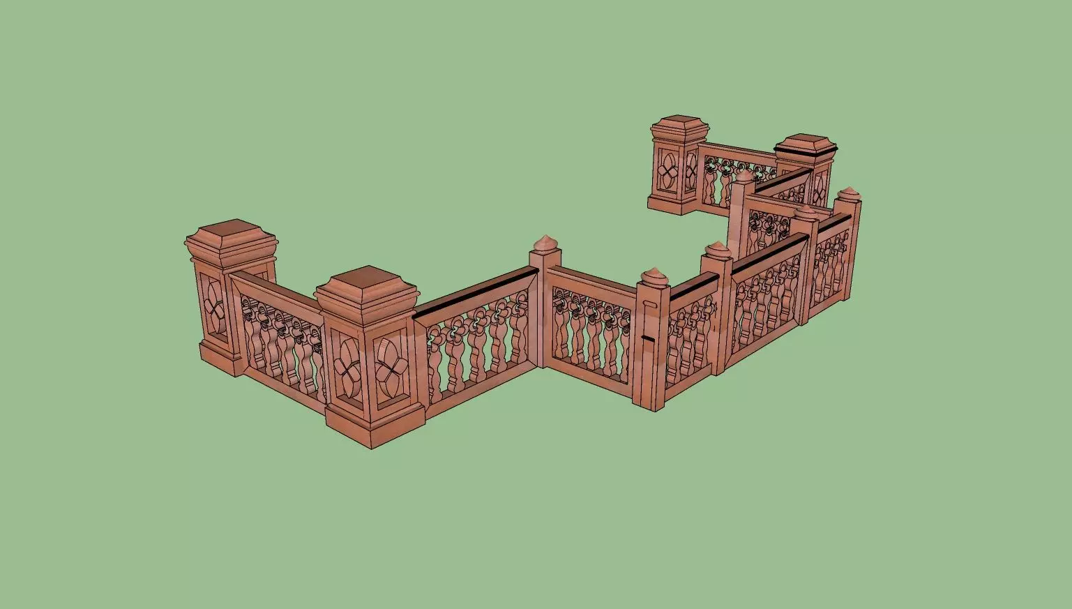 indian jodhpuri stone railing with balester 3d modal Low-poly 3D model_0
