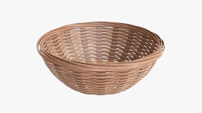 Wicker basket bowl with clipping path 2 light brown 3D model