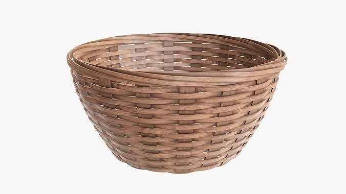 Wicker basket bowl with clipping path light brown 3D model