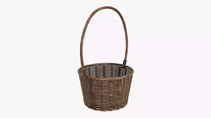 Wicker basket with long handle dark brown