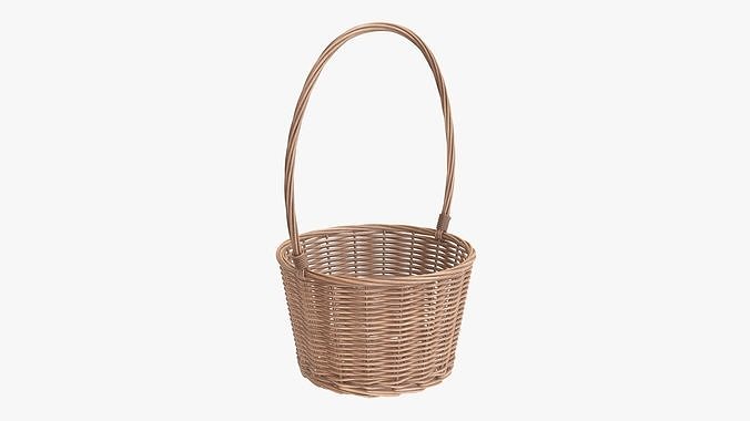 Wicker basket with long handle light brown 3D model