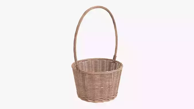 Wicker basket with long handle light brown 3D model