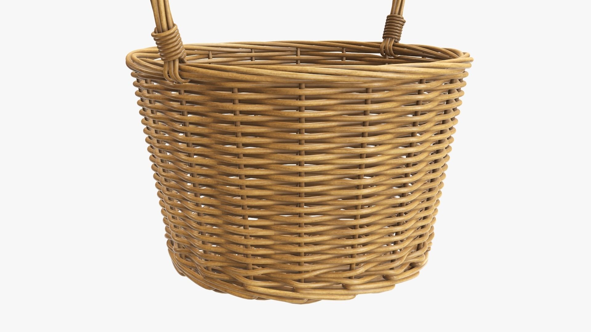 Wicker basket with long handle medium brown 3D model_3