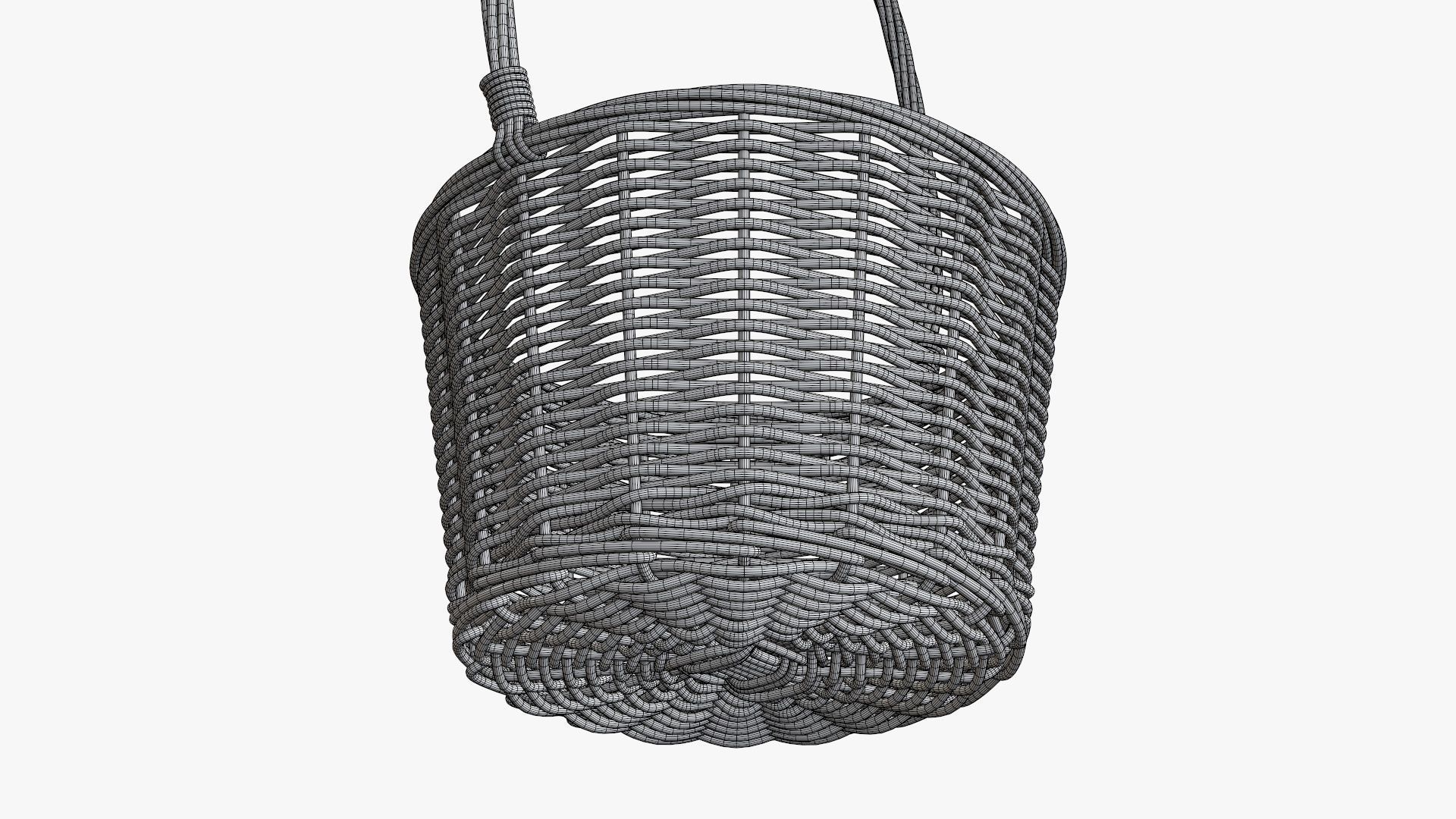 Wicker basket with long handle medium brown 3D model_9