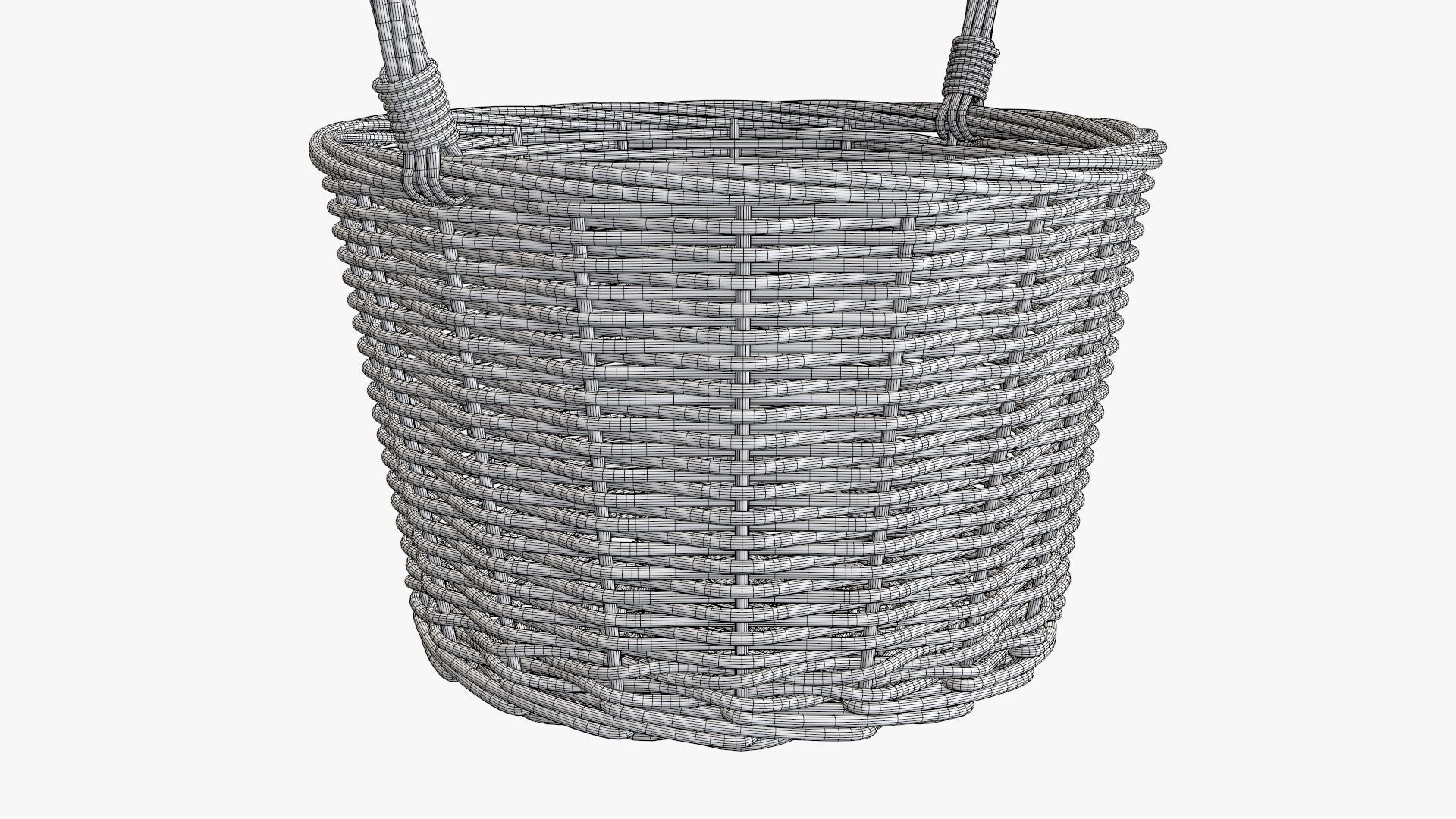 Wicker basket with long handle medium brown 3D model_8