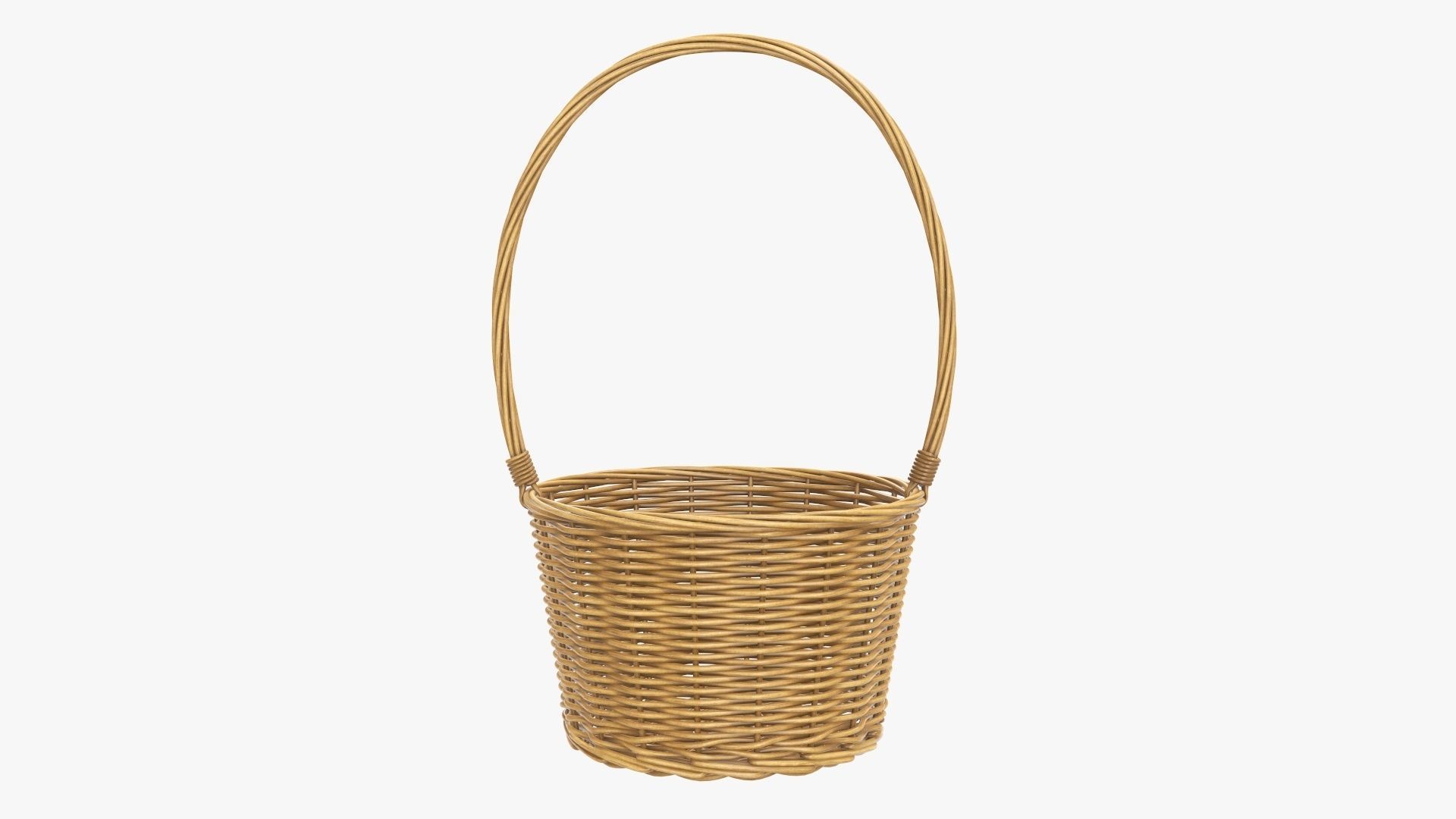 Wicker basket with long handle medium brown 3D model_1