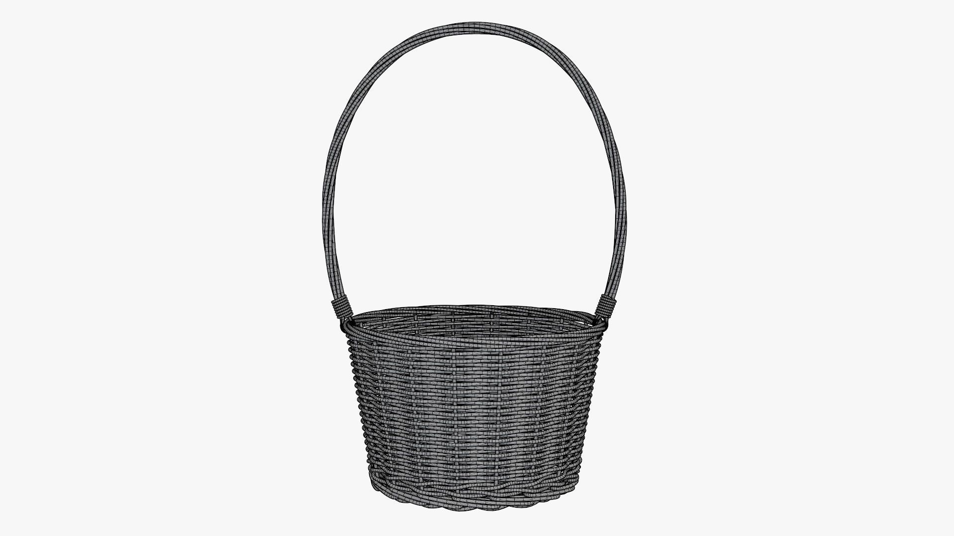 Wicker basket with long handle medium brown 3D model_6