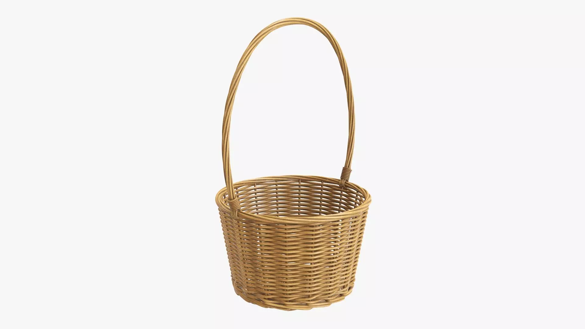 Wicker basket with long handle medium brown 3D model_0