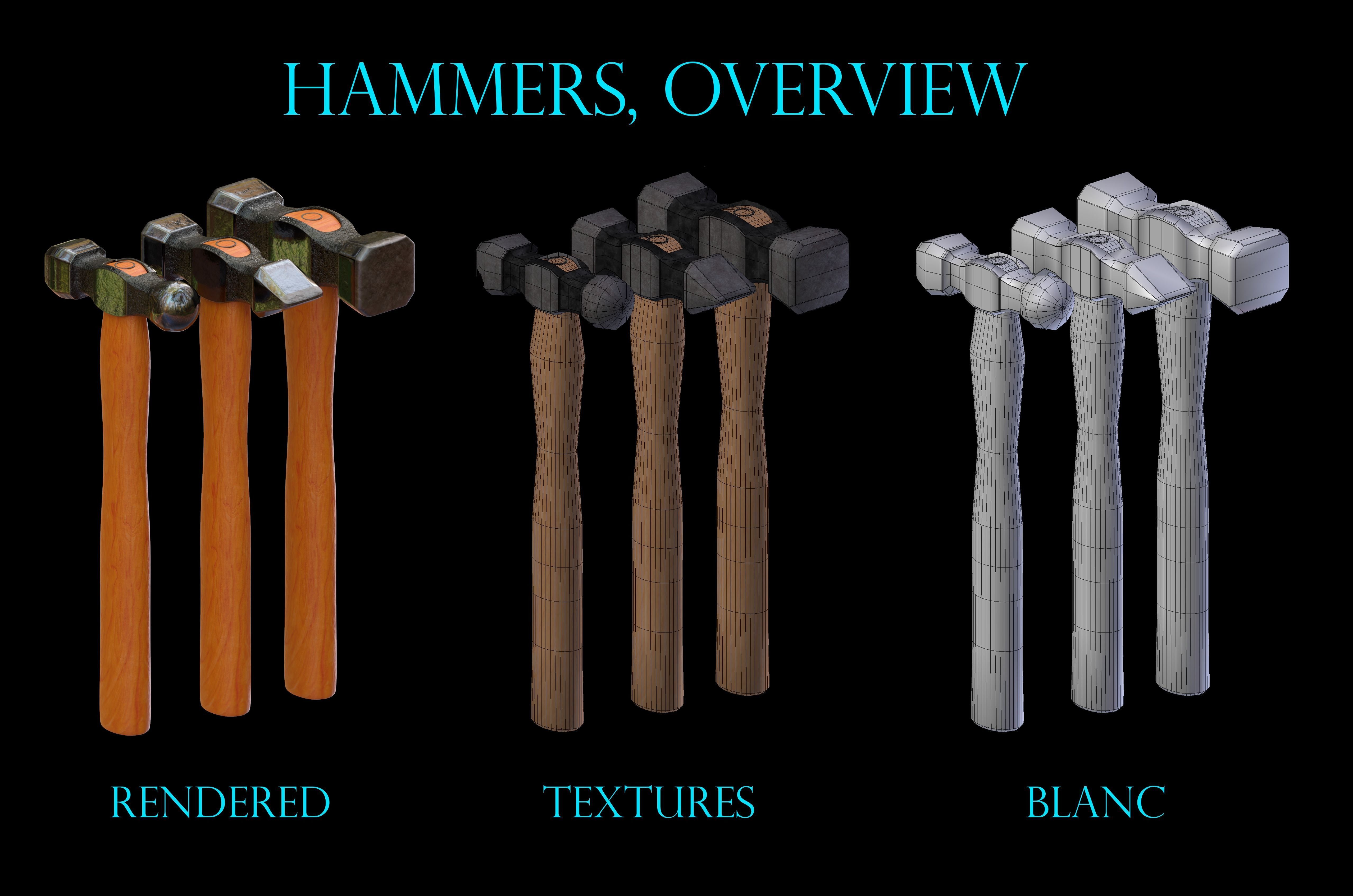 Forging hammer pack Low-poly 3D model_3