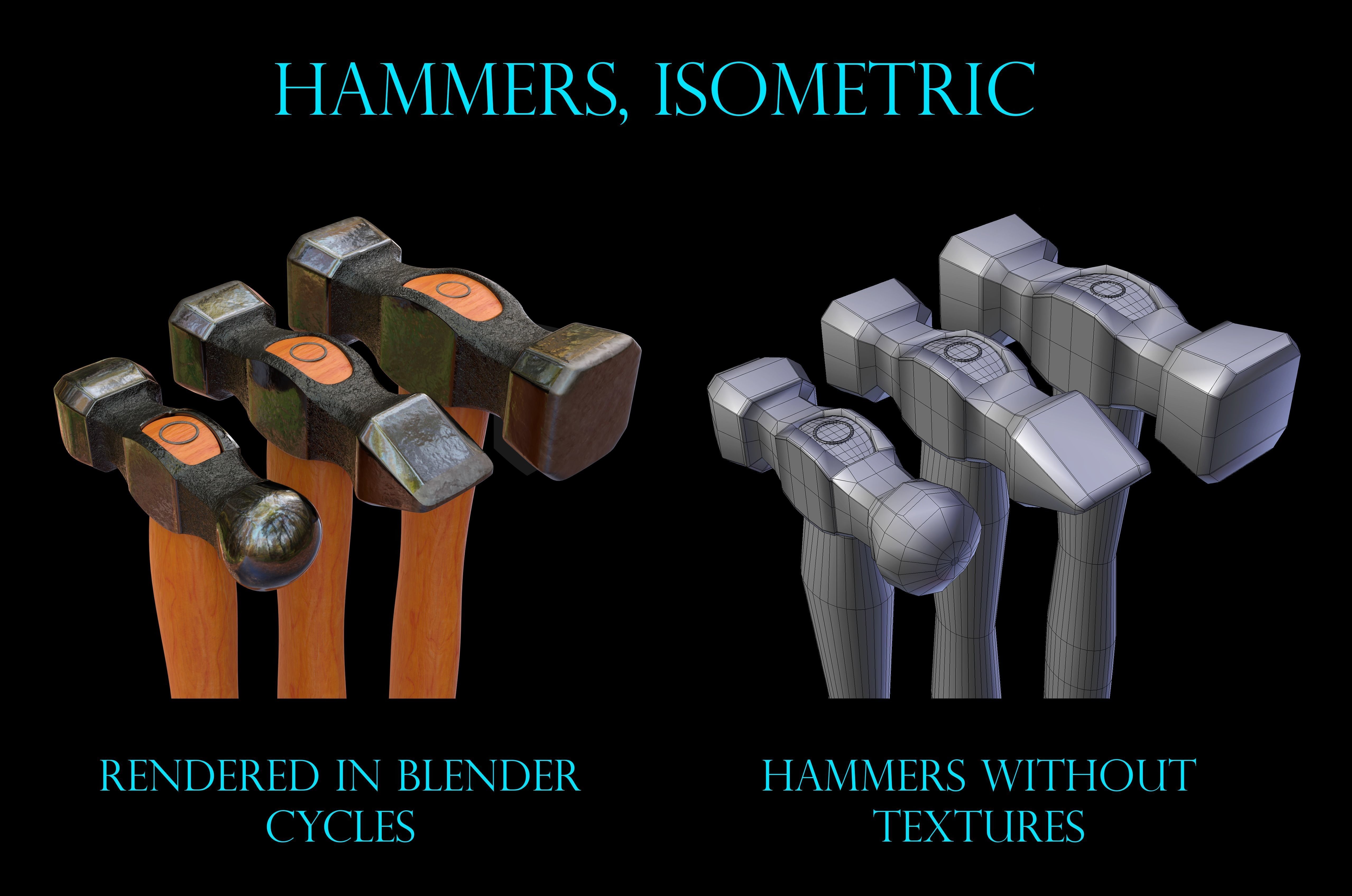 Forging hammer pack Low-poly 3D model_1