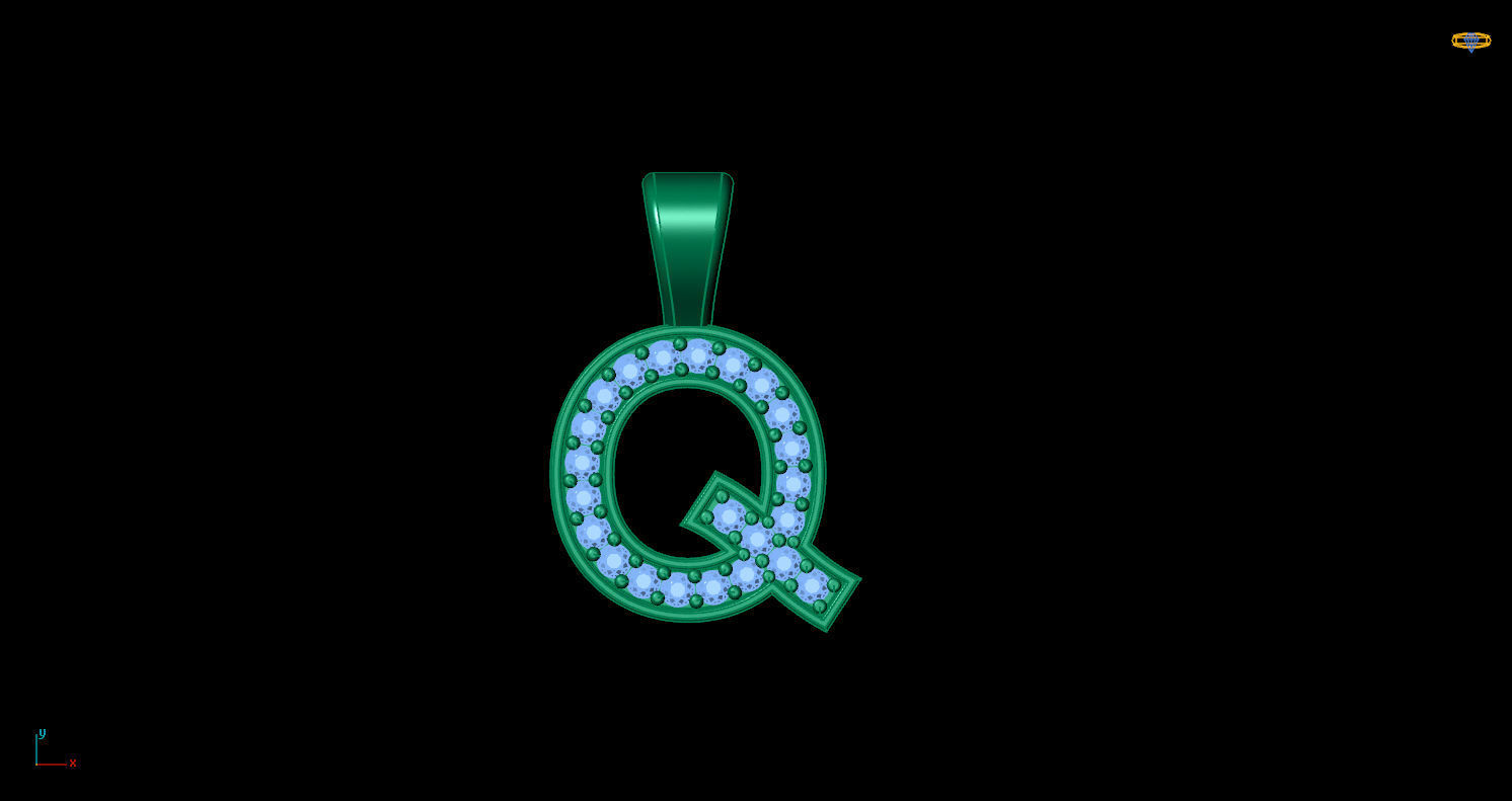 Pendant Q letter 3D print model_4