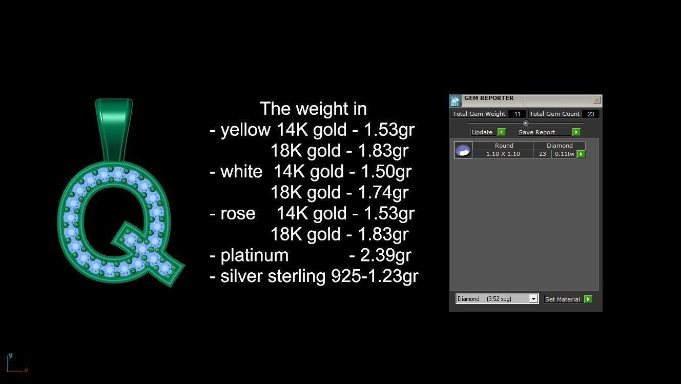 Pendant Q letter 3D print model_12