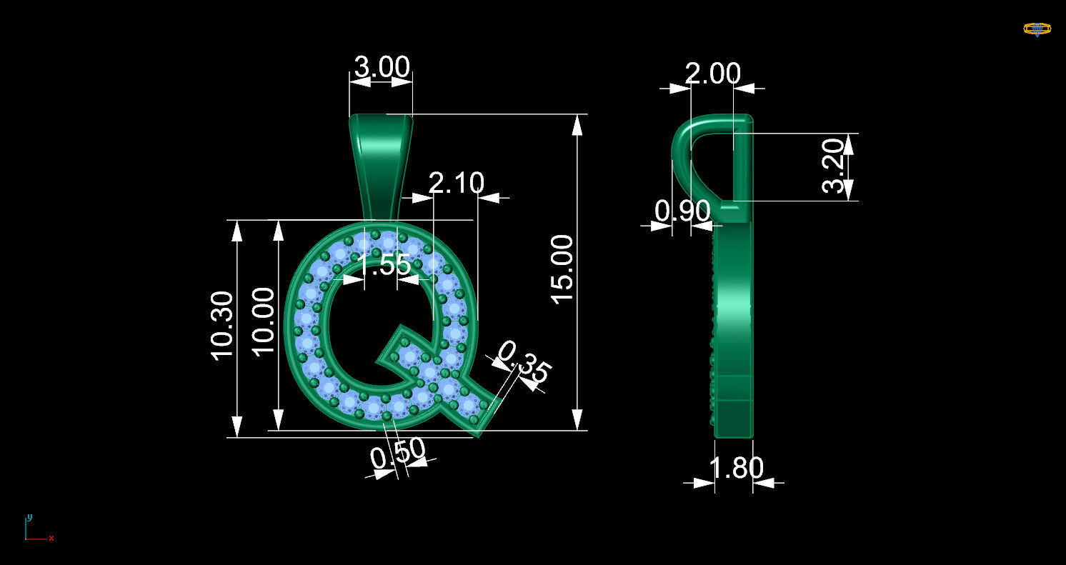 Pendant Q letter 3D print model_11